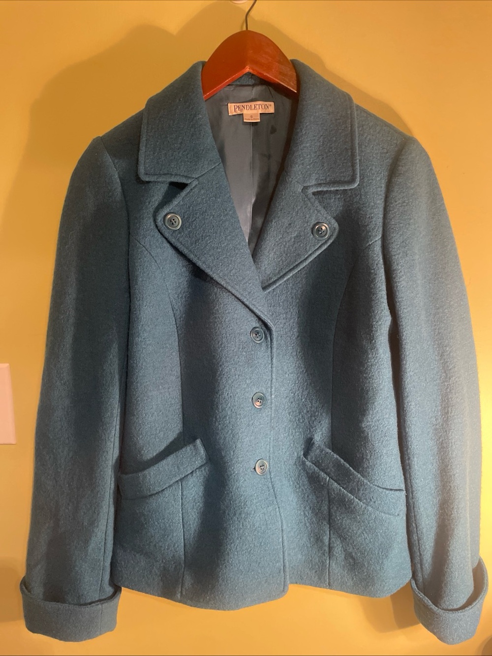 Pendleton Teal Blue Wool Pea Coat
